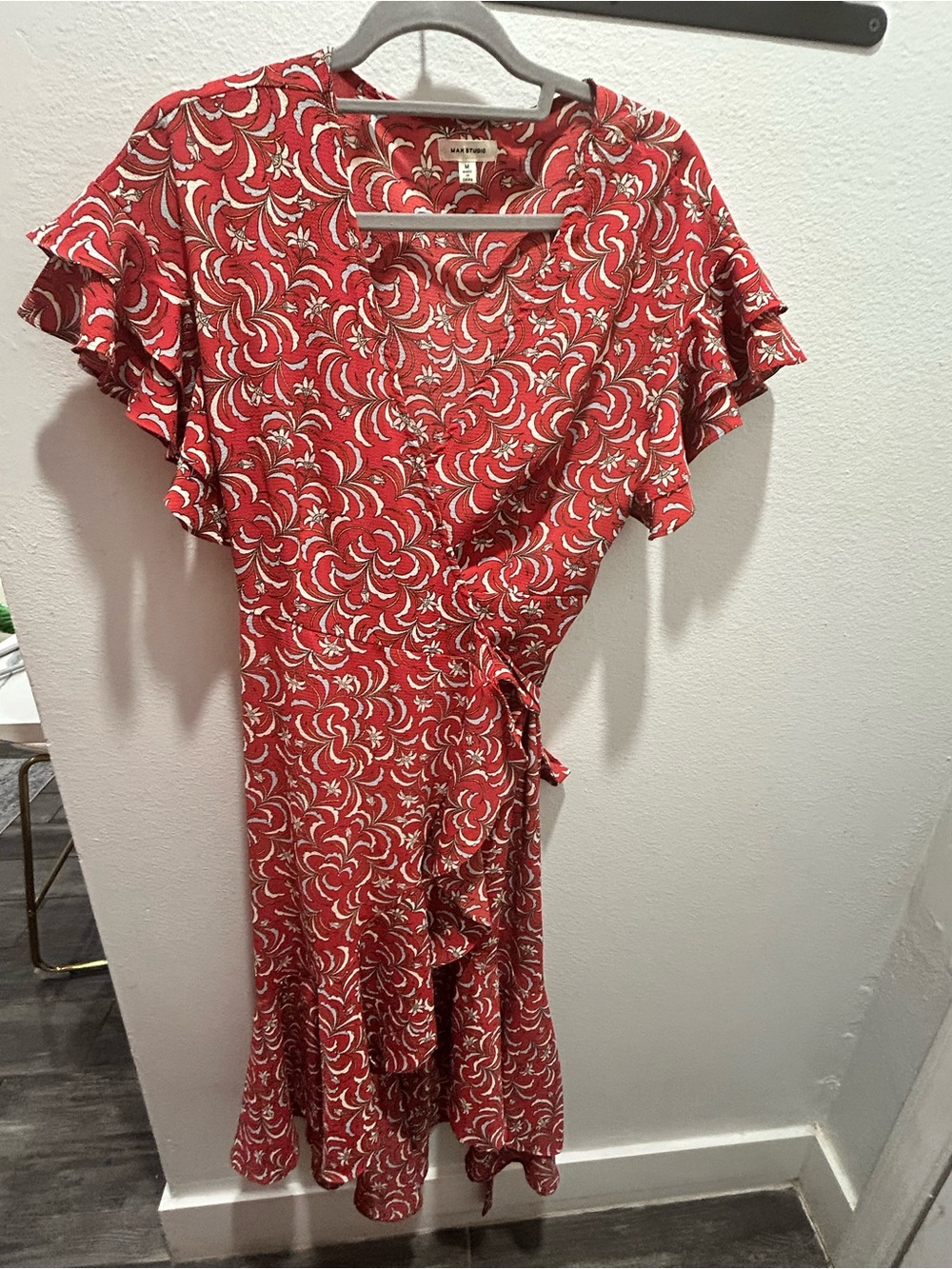 Max Studio Red Floral Midi Wrap Dress
